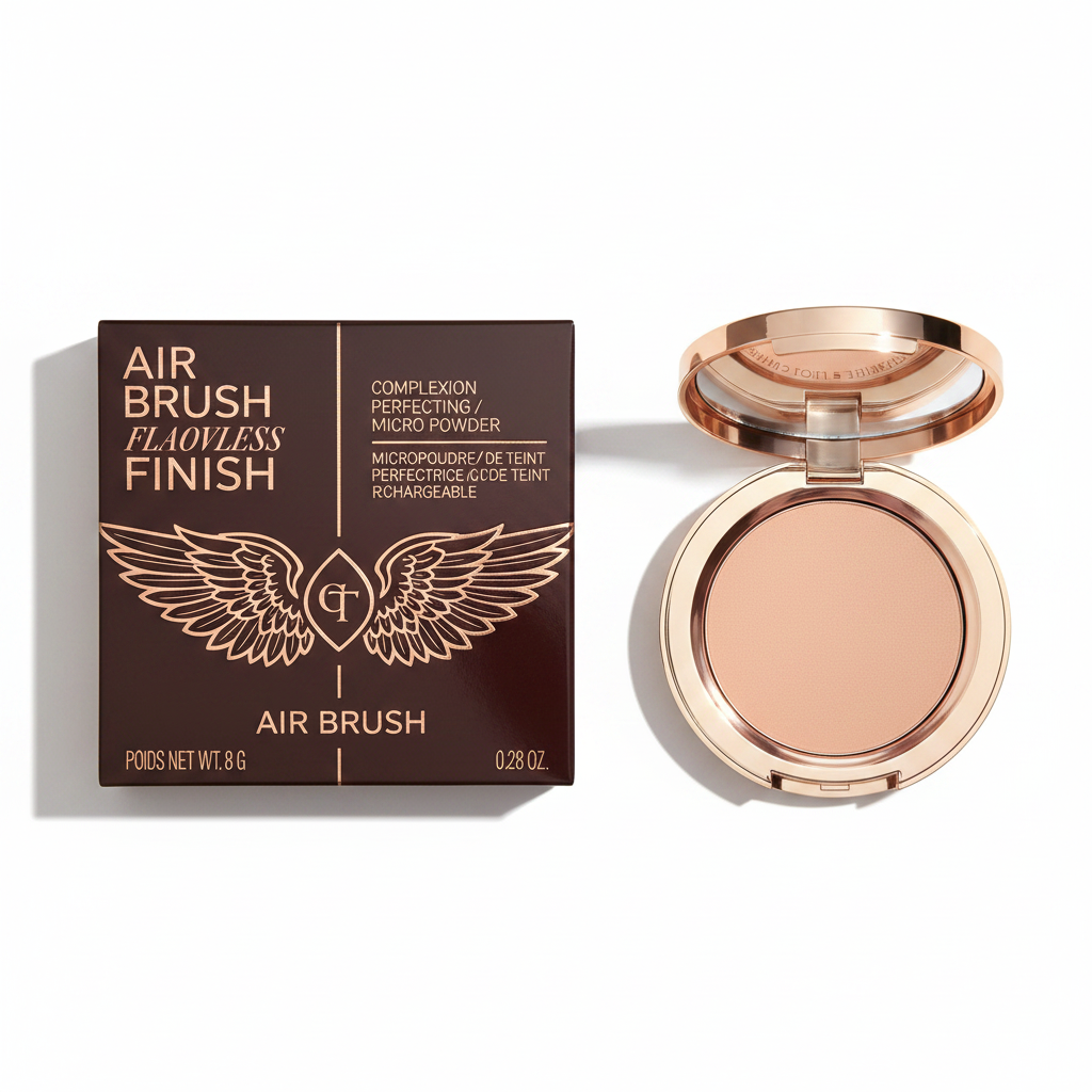 Charlotte Tilbury Airbrush Flawless Finish Flat Lay with Left Shadow