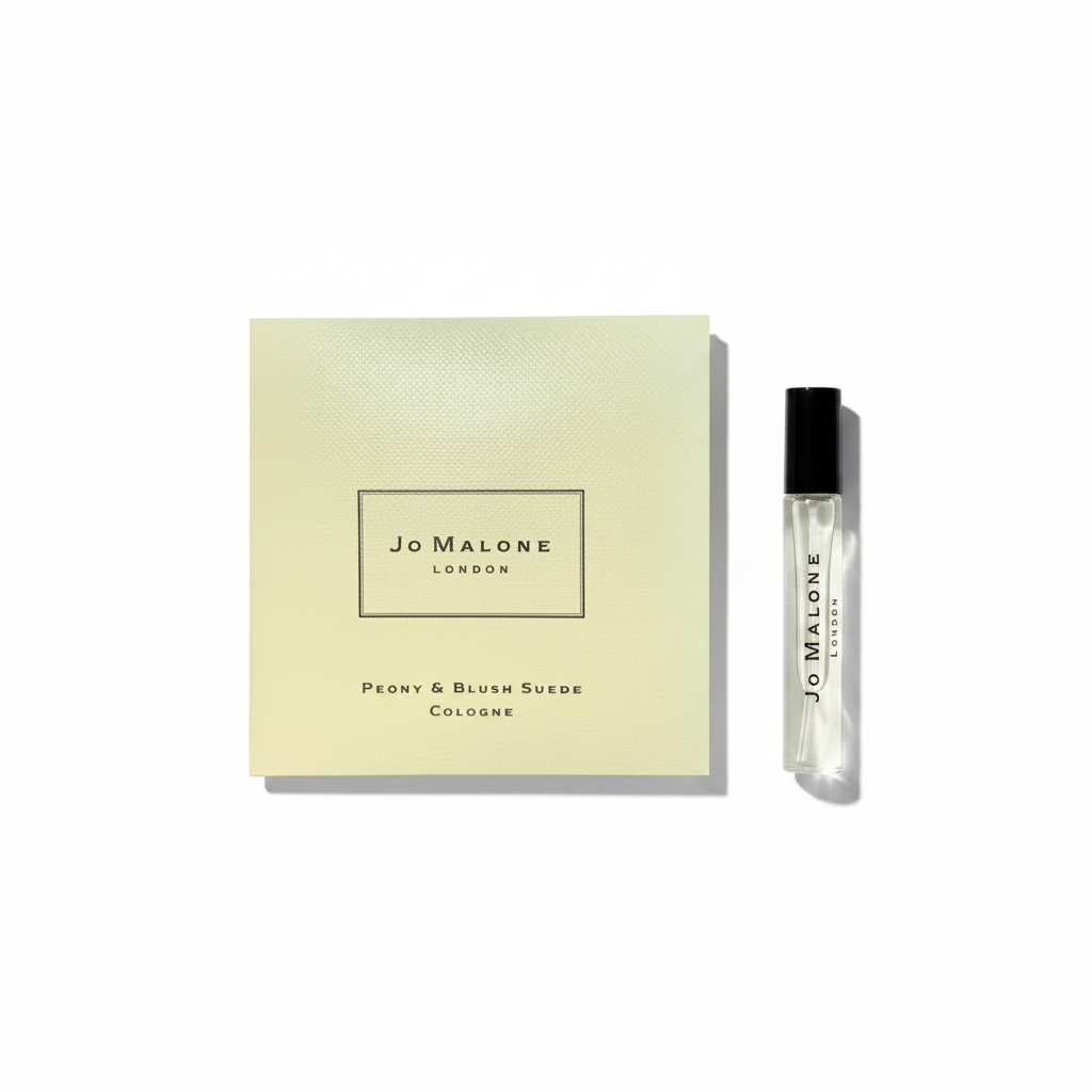 Jo Malone Peony & Blush Suede Flat Lay with Left Shadow
